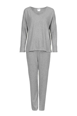 Momenti Per Me Grauer Zweiteiliger Pyjama im Oversize-Schnitt mit V-Ausschnitt – AVÉLIE Lingerie