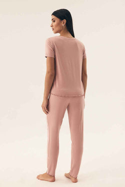 Henderson Altrosa Viskose-Pyjama mit Kurzarm-Shirt und langer Hose – AVÉLIE Lingerie