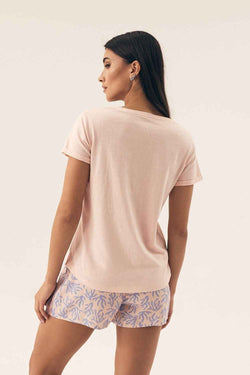 Henderson Rosa Baumwoll-Pyjama mit V-Ausschnitt und gemusterten Viskose-Shorts – AVÉLIE Lingerie