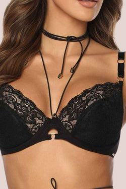 Kinga Double-Push-up-BH „Rochelle“ PU-1036 mit abnehmbarem Choker – Luxus-Schwarz