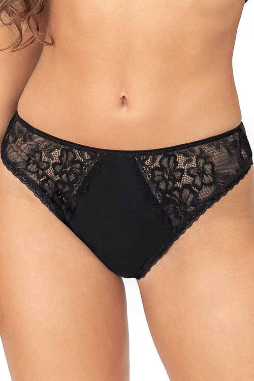 Donna Baumwoll-Slip „Elegance 218“ mit floraler Spitze – Edles Schwarz