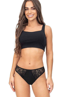 Donna Baumwoll-Slip „Elegance 218“ mit floraler Spitze – Edles Schwarz