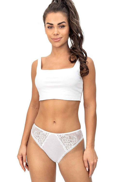 Donna Baumwoll-Slip „Elegance 218“ mit floraler Spitze – Kristallweiß