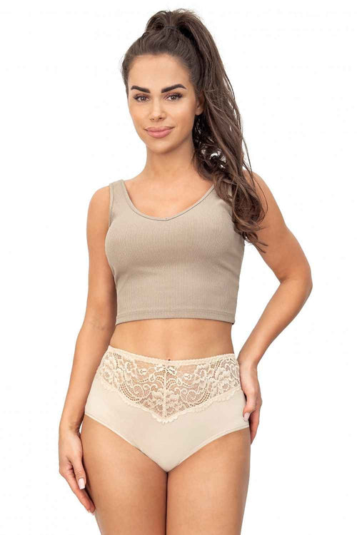 Donna High-Waist-Slip „Comfort 243“ aus soften Naturfasern mit edler Spitze – Sanftes Beige
