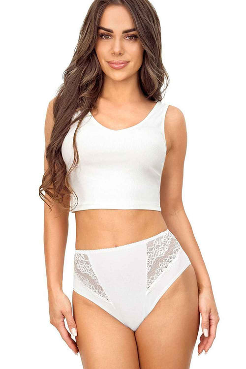 Donna High-Waist-Slip „Silvia“ aus Premium-Viskose mit Spitzeneinsatz – Kristallweiß