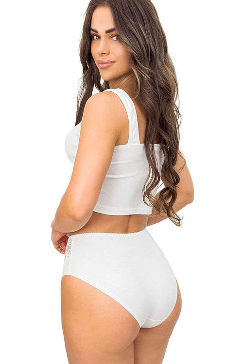 Donna High-Waist-Slip „Silvia“ aus Premium-Viskose mit Spitzeneinsatz – Kristallweiß