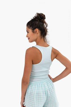 Sensis Khakigrünes Geripptes Baumwoll-T-Shirt im Boxer-Schnitt – AVÉLIE Lingerie