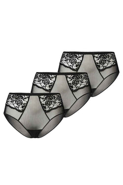 Teyli 3er-Pack High-Waist-Slips „Vida Noir“ aus transparentem Mesh & Floral-Spitze